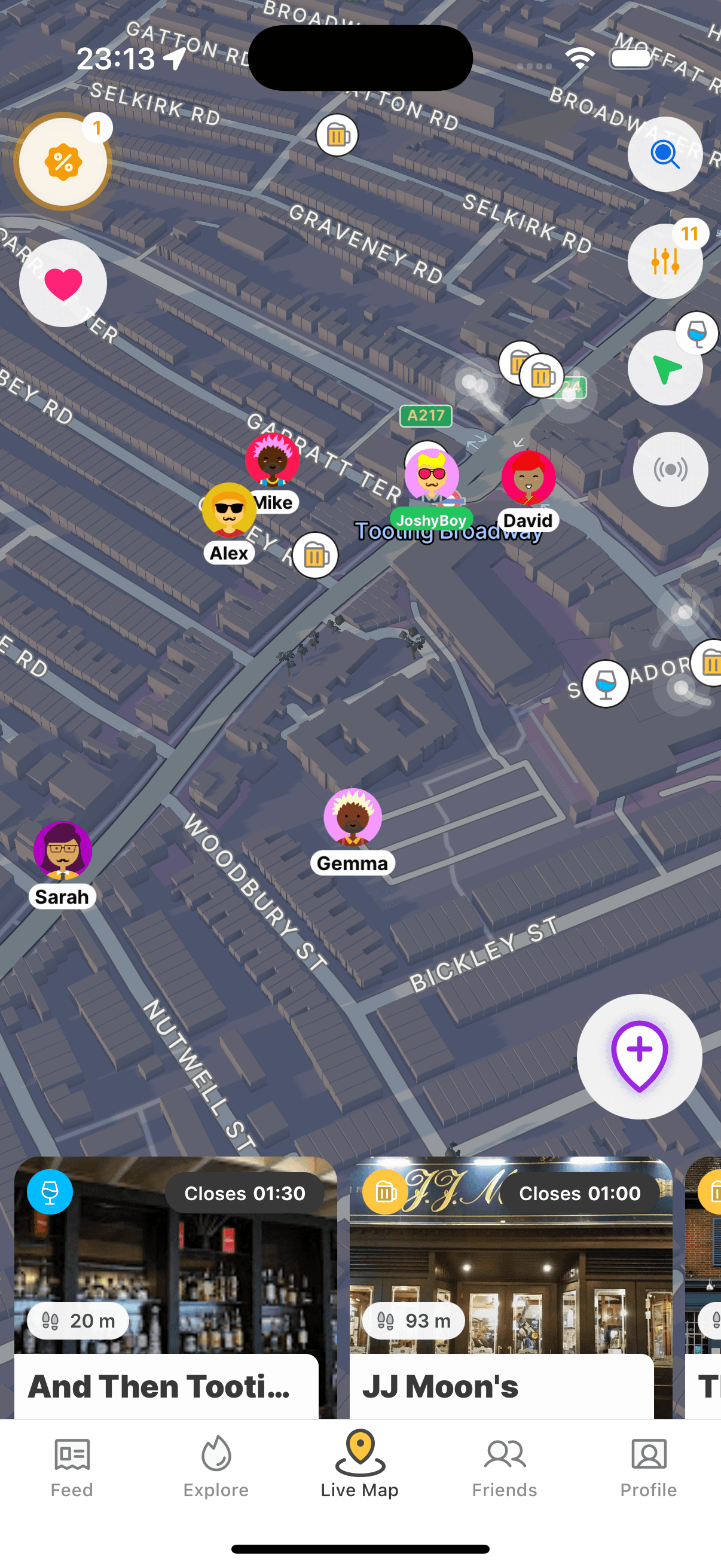 Realtime app — browse nearby venue activity